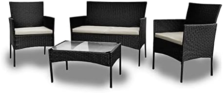 Garden Furniture Sofa Set Outdoor Lounge Poolside Family Lawn Furniture 4 Piece BLACK