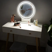 Dressing Table Modern 80cm Wide Dressing Table with LED Lights Mirror, 2 Spacious ...