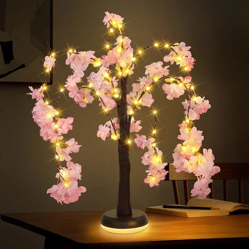 Lighted pink Cherry Blossom Tree Lamp, Tabletop Tree with 72 LED Lights 60cm Fairy Lights