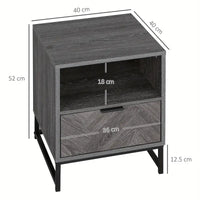 Bedside Table with Drawer and Shelf, Side End Table with Steel Legs for Living Room, Bedroom, Dark Grey