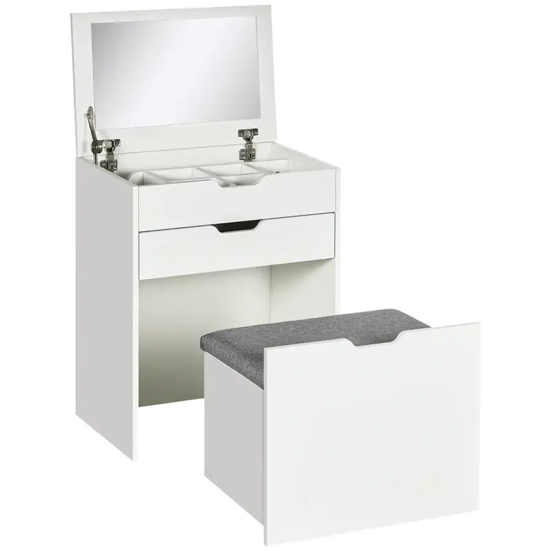 Dressing Table with Flip-up Mirror and Storage Stool, Vanity Table with Drawer