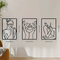 3 Pieces Metal Wall Art Decor, Black Female Line Drawing Wall Art Home Fashion