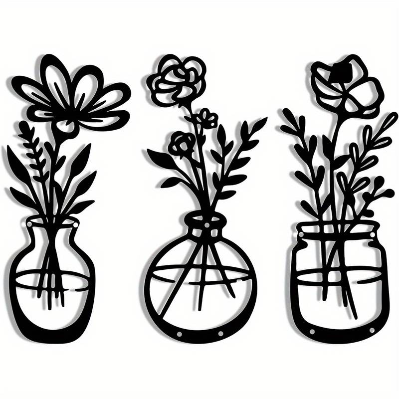 3 Pieces Metal Flower Wall Art Decoration, Black Tulip Wire Iron Decor