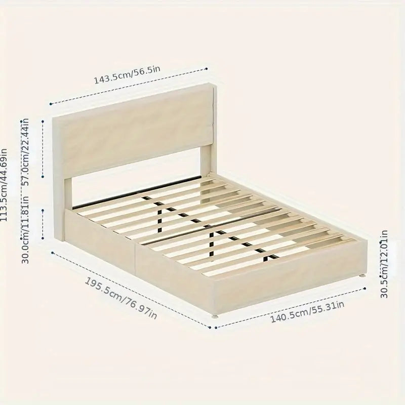 Double Bed Frame Upholstered Platform With Headboard And Sturdy Wood Slat Support