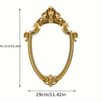 1Pc Vintage Decorative Wall Mirror Of Antique Golden Shield Shape Oval Small Retro Mirror