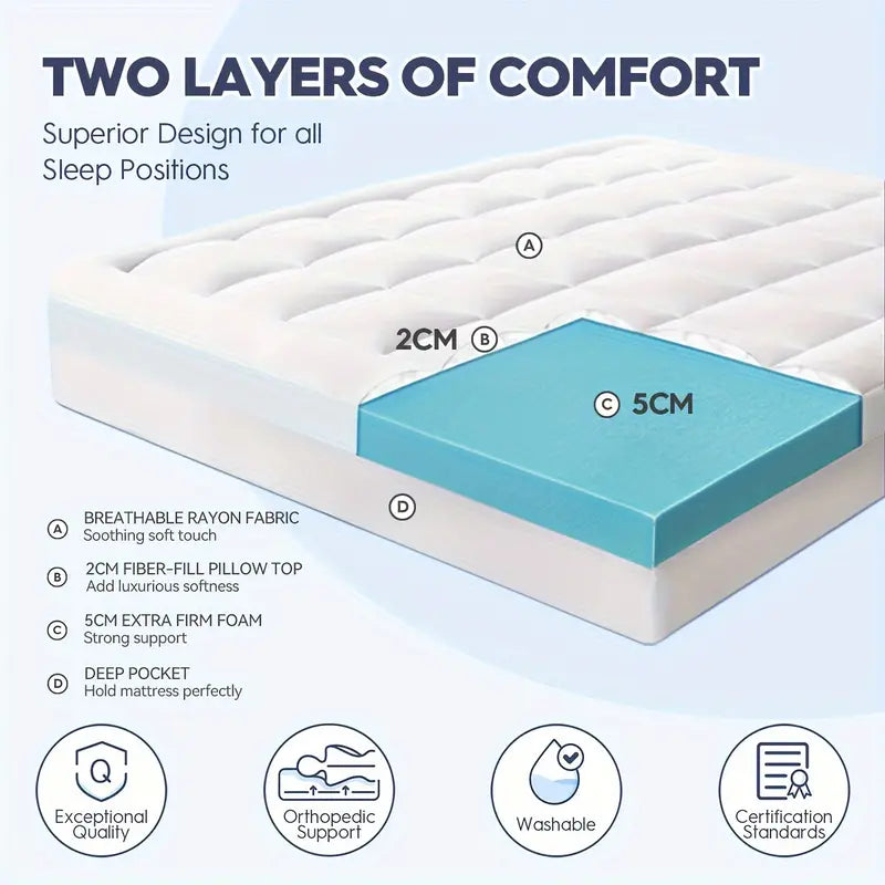 Extra Firm 3" inch White Mattress Topper For Back Pain Relief - Hard Topper