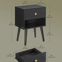 BLACK Bedside Tables, Set of 2, Side Table with Storage Drawer and Open Shelf, Living Room & Bedroom