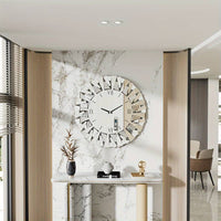 Decorative Mirrored Wall Clock Round Wall-Mounted Mirror Wall Clock With Beveled