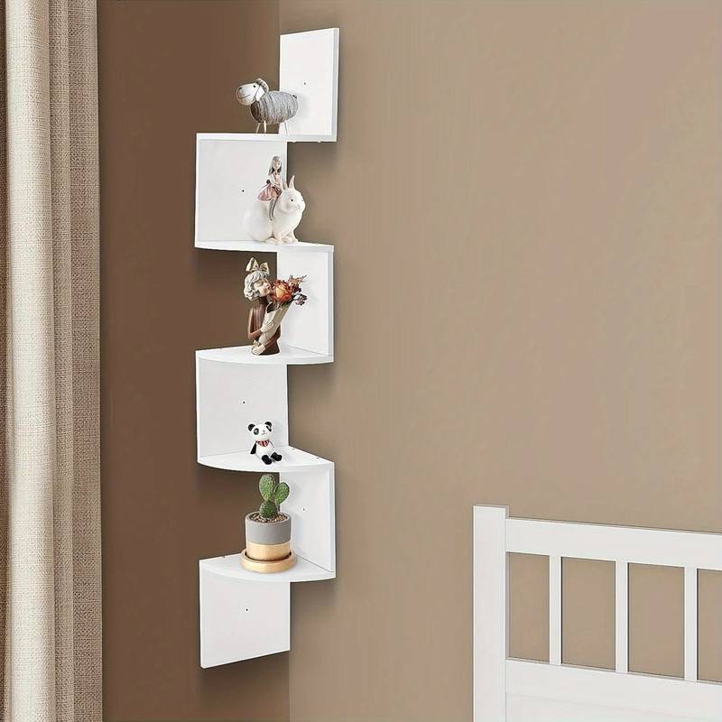 Corner Shelf, 5 tier Floating Wall Shelf With Zigzag Design, Bookshelf for Offices Bedrooms