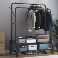 Wardrobe Open Metal Double Rail Clothes Garment Hanging Rack Shelf Display Stand