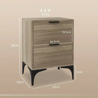 Bedside Tables Set of 2, Modern 2 Drawers, Small Sofa End Tables with Storage and Steel Legs for Bedroom