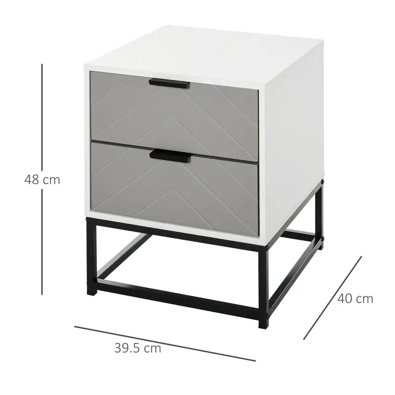 Bedside Cabinet with 2 Drawer Storage Unit,Metal Base, for Living Room, Study Room, Bedroom