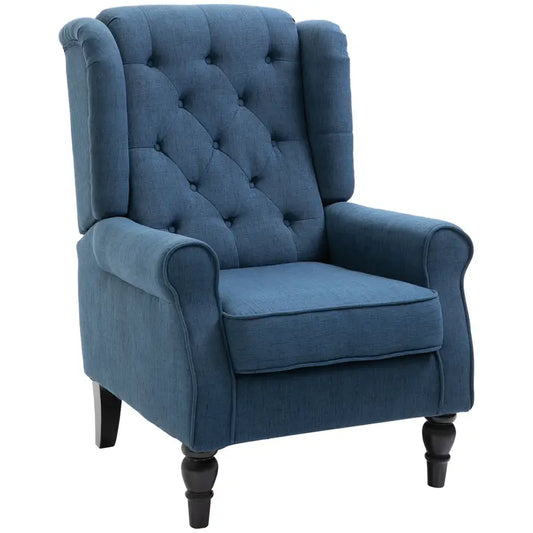 Chesterfield Blue Retro Accent Chair, Wingback Armchair with Wood Frame