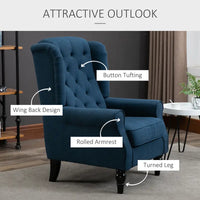 Chesterfield Blue Retro Accent Chair, Wingback Armchair with Wood Frame