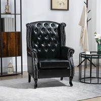 Chesterfield Black style PU Leather Fireside Chair, Button Tufted Accent Chair