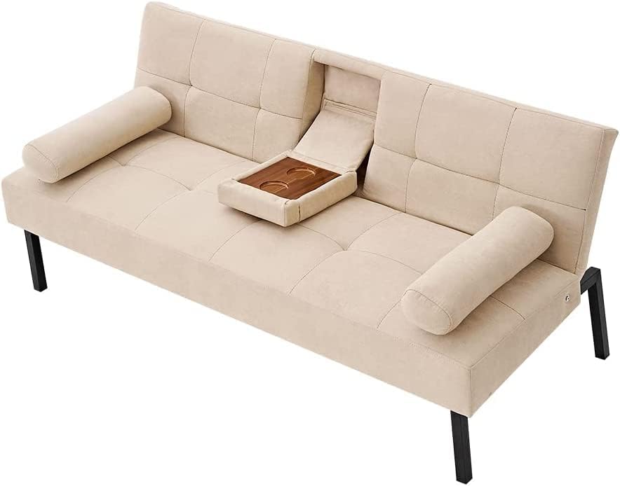 Sofa 3 Seater Sofa Bed Linen Fabric Upholstered Modern Convertible Folding Futon Sofa Bed