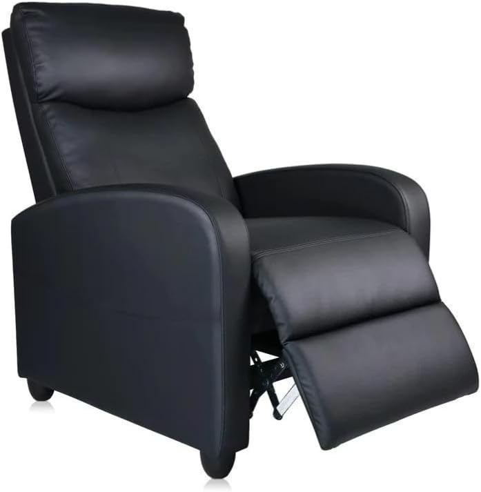 Sofa Recliner Arm Chair with Adjustable Leg Rest and Reclining Functions Leather - Black