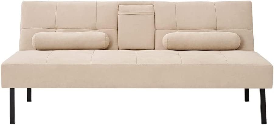 Sofa 3 Seater Sofa Bed Linen Fabric Upholstered Modern Convertible Folding Futon Sofa Bed