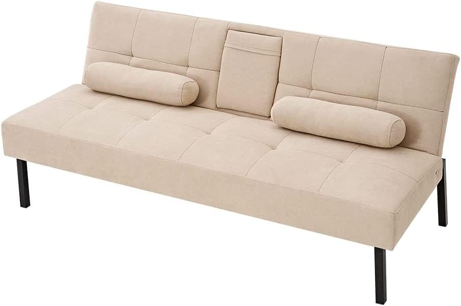 Sofa 3 Seater Sofa Bed Linen Fabric Upholstered Modern Convertible Folding Futon Sofa Bed