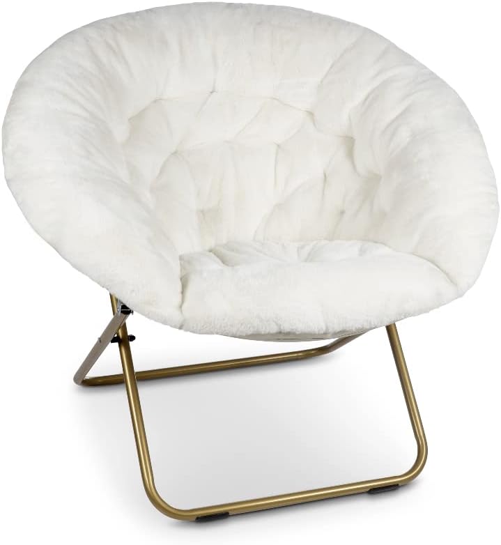 Sofa Accent Chair, Faux Fur Cozy Chair for Bedroom/X-Large (White Fur, Gold Metal)