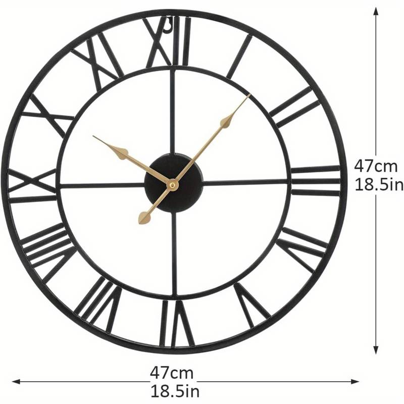 Roman Numerals Wall Clock Metal Large Wall Clocks for Living Room 47cm (18.5inch)