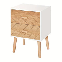 2 Drawers Bedside Table with Pine Legs, Bedroom Wooden Storage Cabinet, Natural