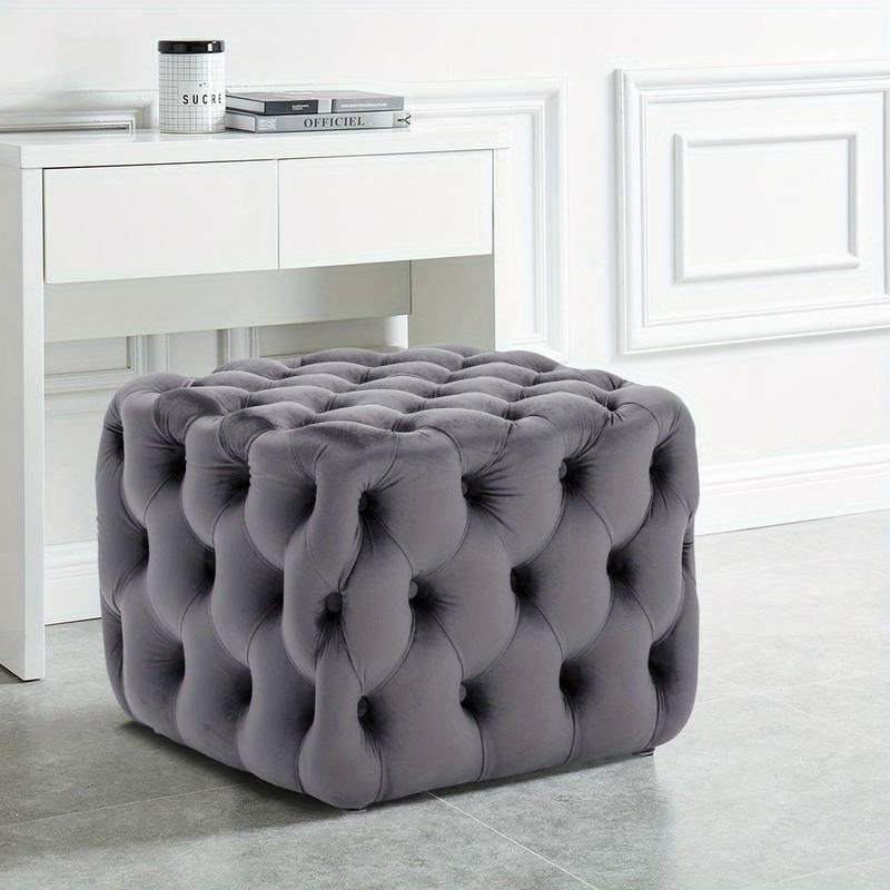 Chesterfield Square Footstool Coffee Table Velvet Footstool Pouffe Ottoman Seat 50x50x40cm