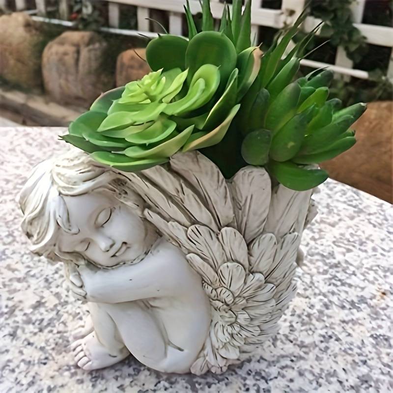 Cupid Angel Resin Vase, Vintage Cherub Sculpture Planter, Angelic Art Craft Home & Garden Decor