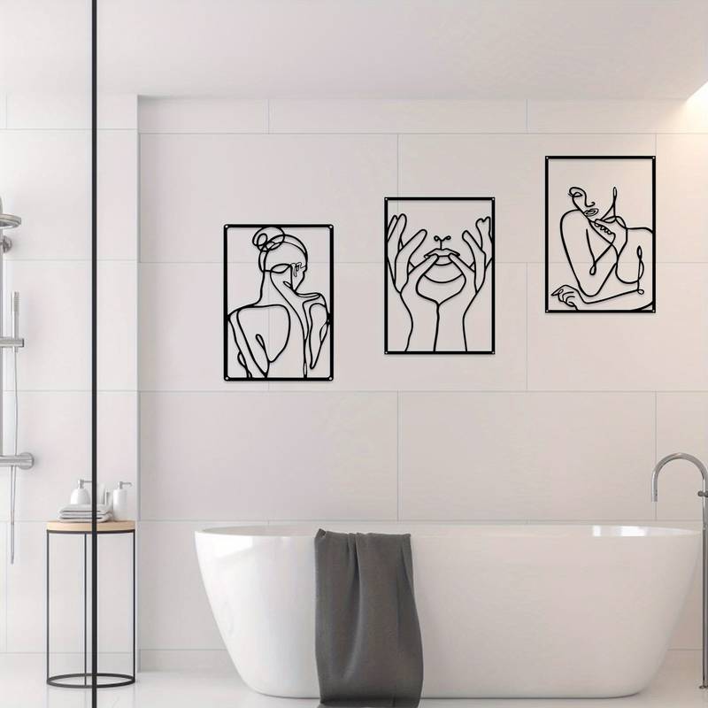 3 Pieces Metal Wall Art Decor, Black Female Line Drawing Wall Art Home Fashion