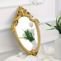 1Pc Vintage Decorative Wall Mirror Of Antique Golden Shield Shape Oval Small Retro Mirror