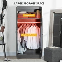 Wardrobe High Gloss Wardrobe, 2 Door Wardrobe with Hanging Rod and Storage Grey