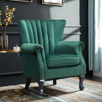 Chesterfield Green Armchair Queen Anne Chair Curved Scallop Shell Wingback