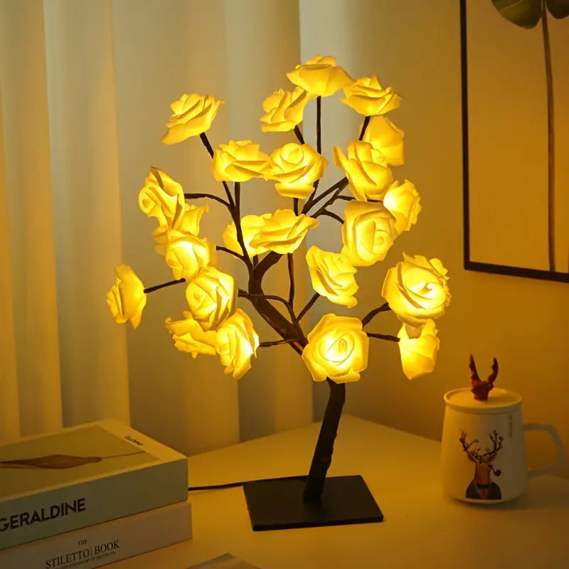 Rose Table Lamp, USB Powered LED Tree Light, Flower Night Light for Home Decoration Outdoor Parties