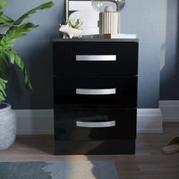 Rectangular High Gloss Chest Of Drawers, 3 Drawers With Metal Handles and Anti-Bowing Drawer