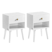 WHITE Bedside Tables, Set of 2, Side Table with Storage Drawer and Open Shelf, Living Room & Bedroom