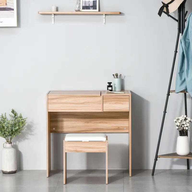 Dressing Table Vanity Table Makeup Desk with Drawer, Vanity Table Set NATURAL WOOD