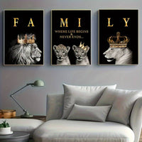 3pc Modern Glam Lion Family Canvas Wall Art - Motivational Set of 3