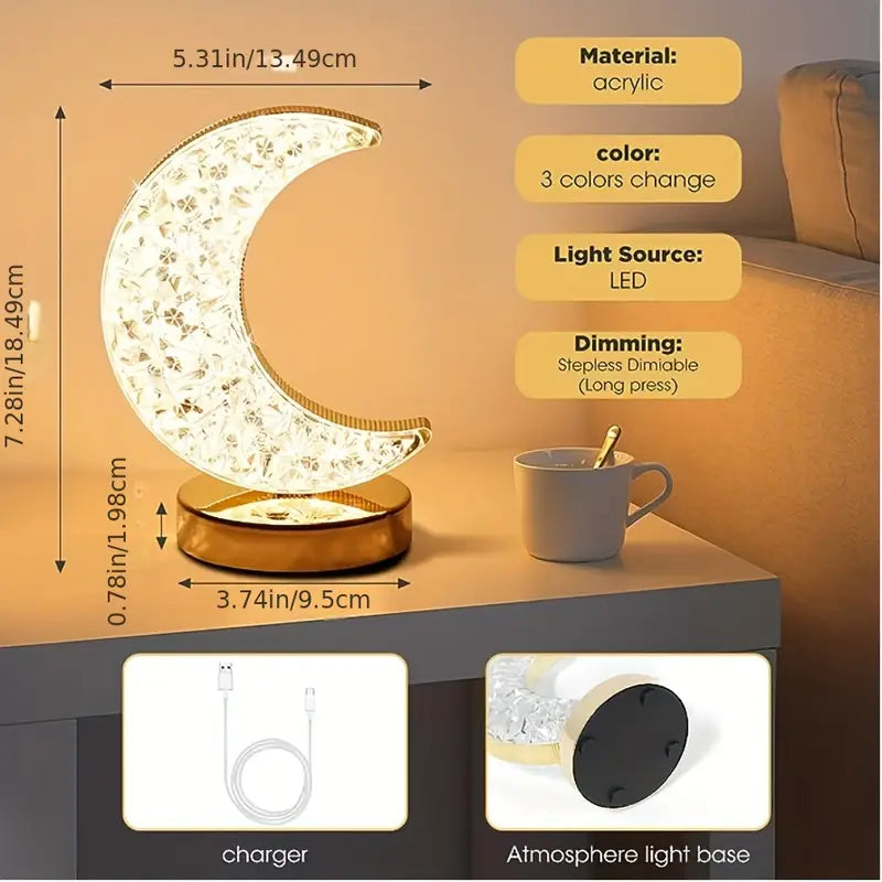 3-Color Dimmable Star-Shaped Crystal Touch Lamp - USB Rechargeable, Touch Control