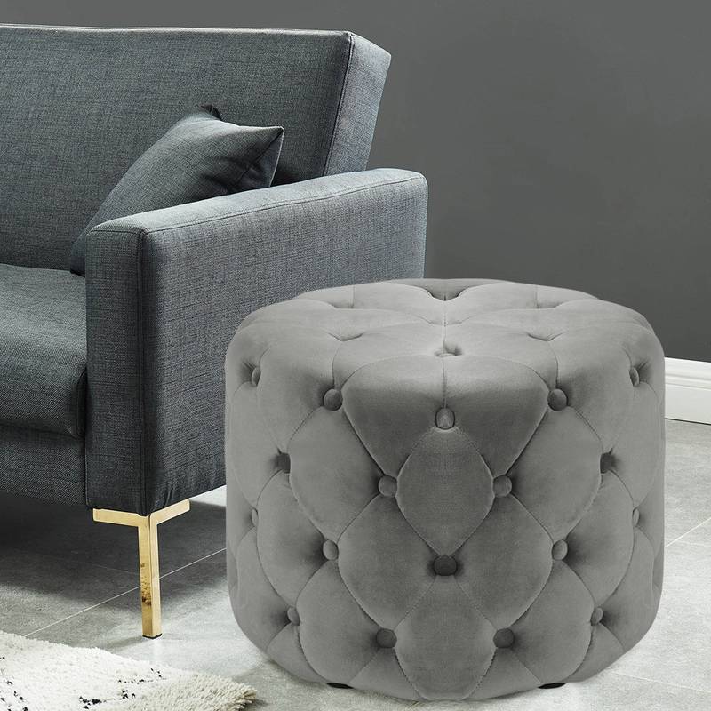 Chesterfield Coffee Table Buttoned Ottoman Footstool Velvet Stool (Grey, 60x 60 x 38cm)