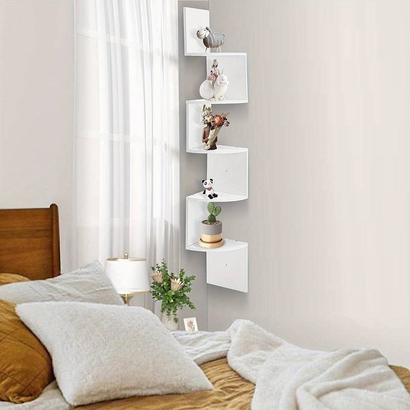 Corner Shelf, 5 tier Floating Wall Shelf With Zigzag Design, Bookshelf for Offices Bedrooms