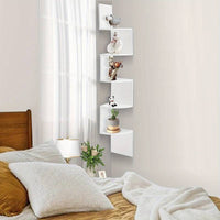 Corner Shelf, 5 tier Floating Wall Shelf With Zigzag Design, Bookshelf for Offices Bedrooms