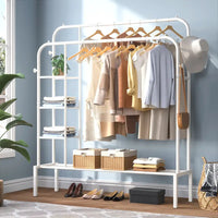 Wardrobe Metal Clothes Rail, Clothes Rack For Bedroom With 2 Hanging Rails WHITE