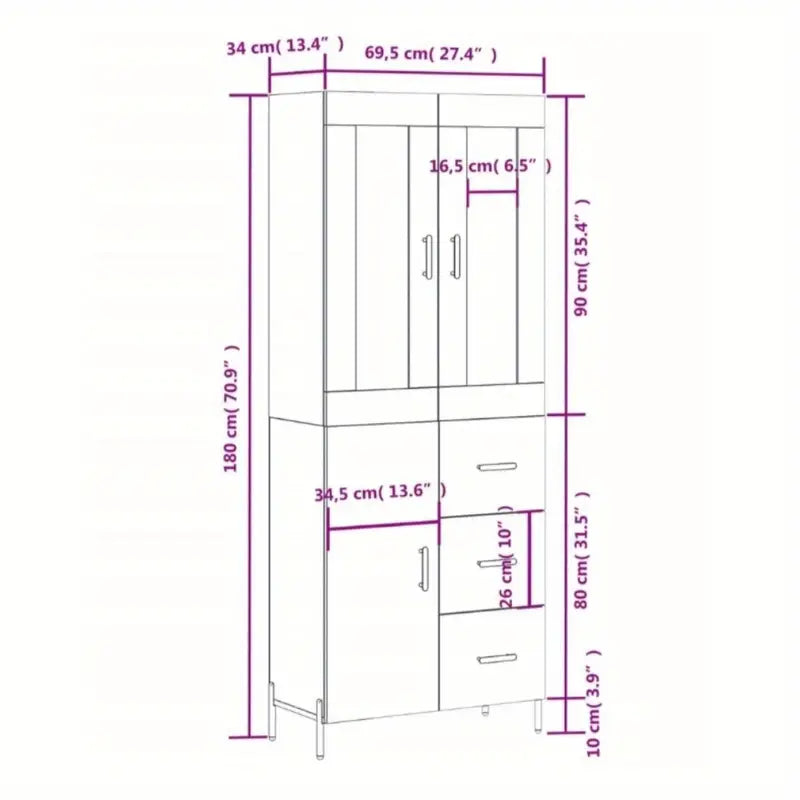 Wardrobe Two Level Storage Cabinets, 3 Doors with 3 Drawers, Large Space - PINE