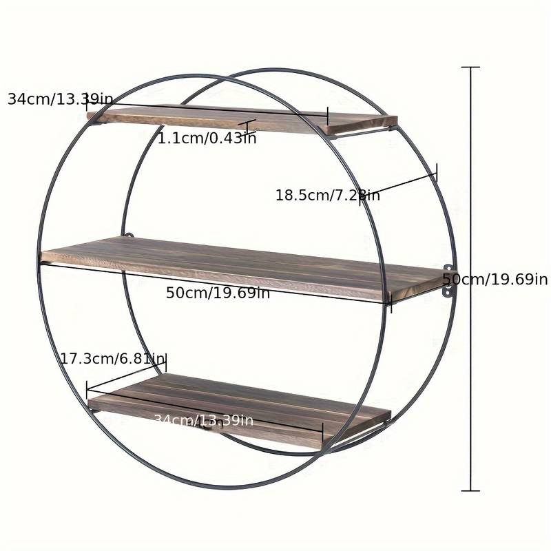 Circle Round Wall Decorative Floating Shelves Rustic Hanging Storage Shelf Metal Bracket