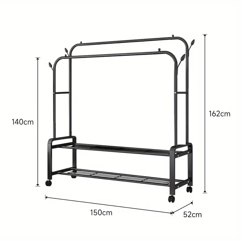 Wardrobe Open Metal Double Rail Clothes Garment Hanging Rack Shelf Display Stand