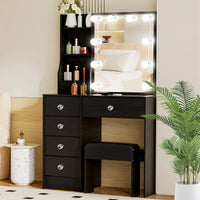 Dresser Vanity With Lights, 3 Light Colours, Black Dresser Set Vanity With 5 Drawers