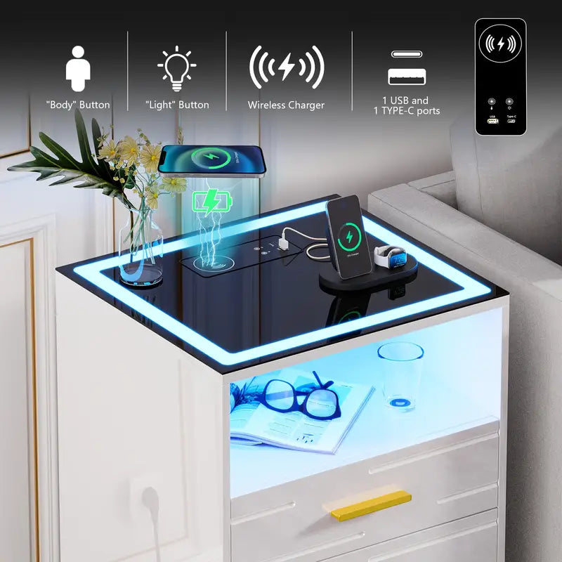 High Gloss LED With Wireless Charging Station And 3 Color Dimmable Auto Sensor