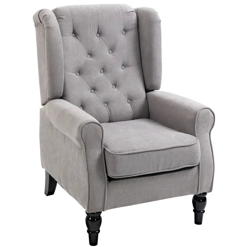 Chesterfield Grey Retro Accent Chair, Wingback Armchair with Wood Frame