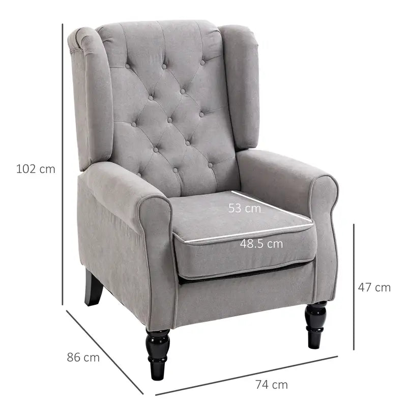 Chesterfield Grey Retro Accent Chair, Wingback Armchair with Wood Frame