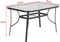 Garden Dining Table with Tempered Glass Top Parasol Hole Metal Frame Coffee Table